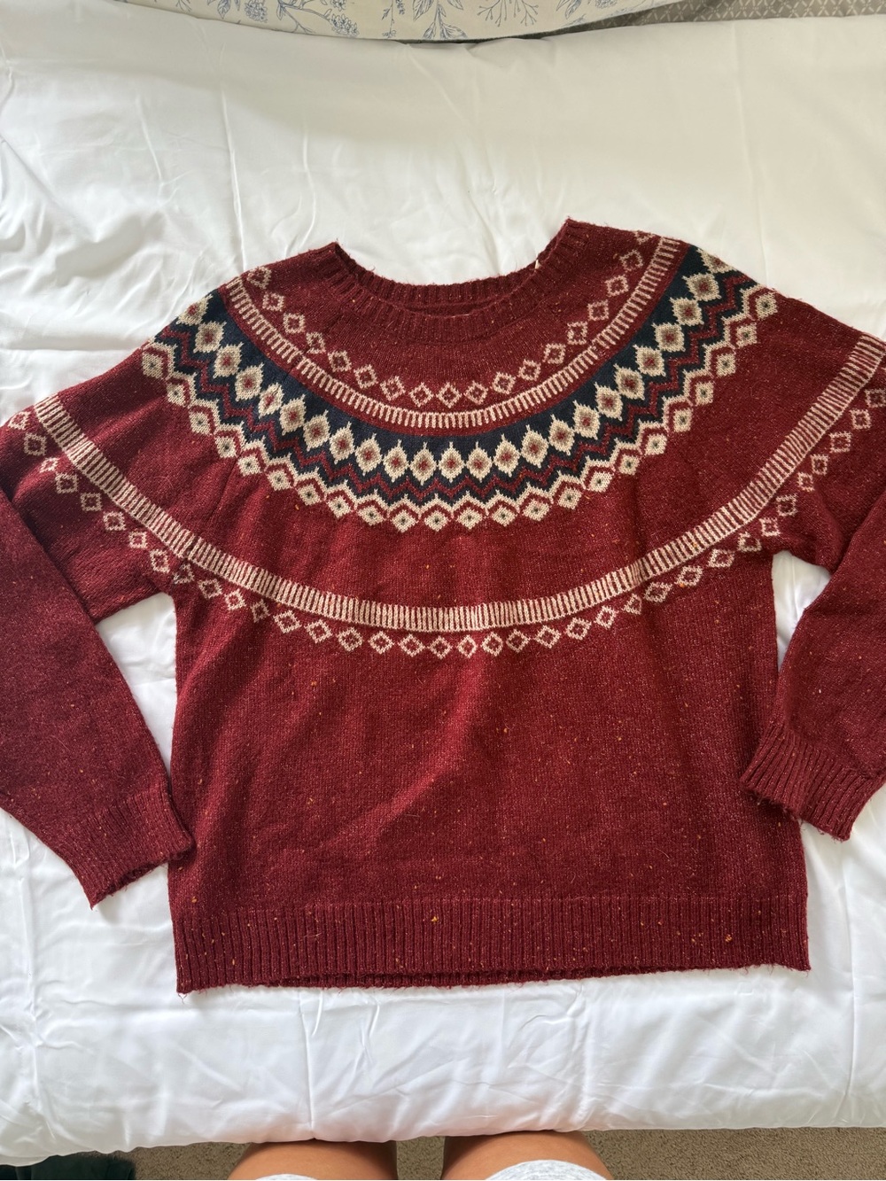Weatherproof Vintage Burgundy Fair Isle Yoke Crewneck Sweater Size Large